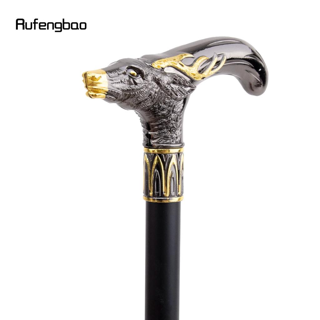 Golden Black Sika Deer Head Walking Cane Fashion Decorative Walking Stick Gentleman Elegant Cosplay Cane Knob Crosier 93cm