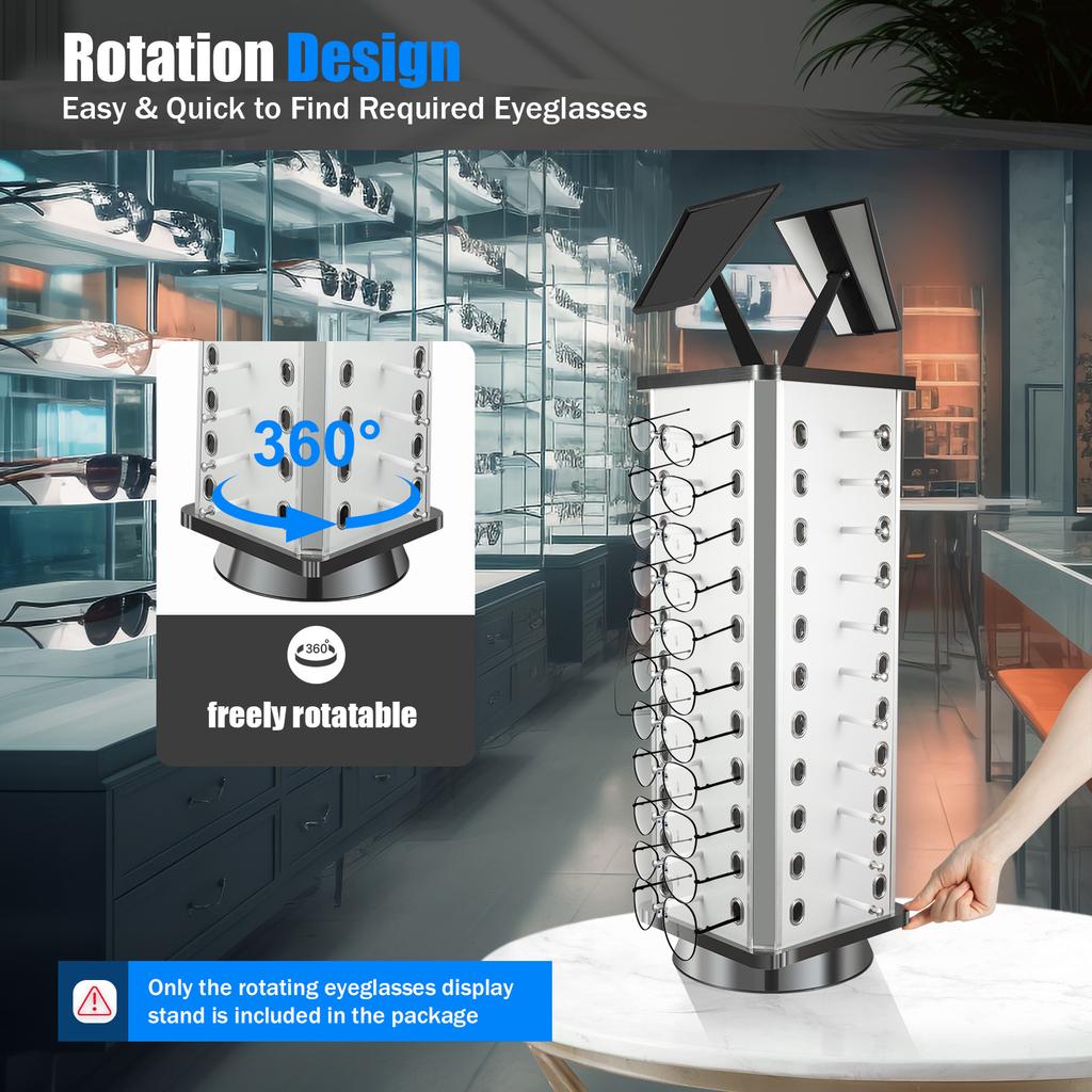 Вращающаяся на 360 градусов подставка-держатель для очков на 44 штуки, прочная стойка-органайзер для оптического магазина, дома, магазина