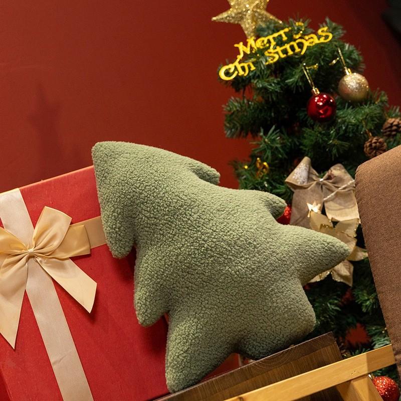 Festive Christmas Tree Plush Pillow With Padded Pp Cotton Filling For Sofa Decor
