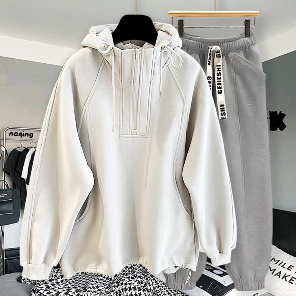 Высококачественный oversized худи с молнией до середины - Однотонный, дышащий, пэчворк-дизайн для весны и осени