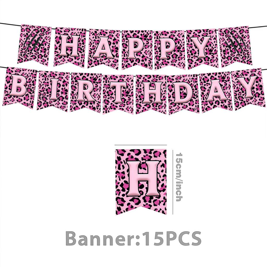 Pink Leopard Birthday Party Decoration Animal Leopard Theme Tableware Cup Plate Banner Balloons Birthday Party Supplies Gifts