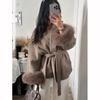 Woolen Short Coat Loose Lapel Long Sleeve Jacket Autumn Winter Chic Cardigan