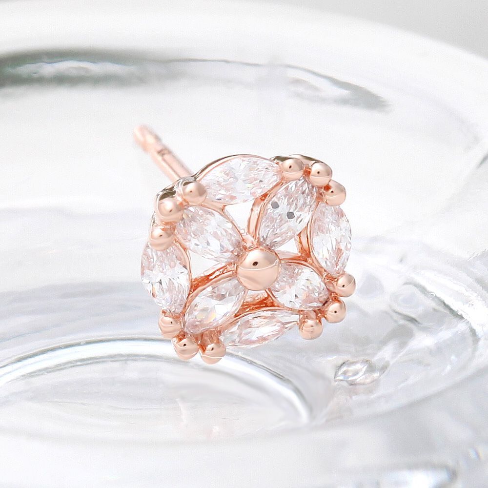 Round Flower Piercing Cubic Zirconia Rose Gold 14K