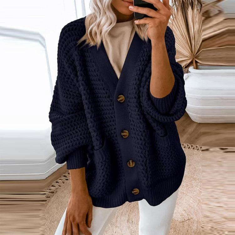 Женский повседневный кардиган плотной вязки, пальто, с длинным рукавом, открытый спереди, однотонный, модный