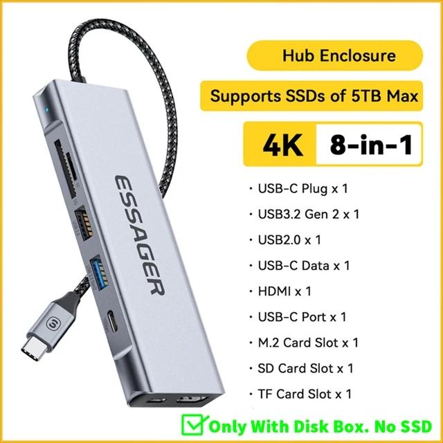 Essager Высокоскоростной USB-концентратор 8-в-1 с дисковым хранилищем PD100W USB Type-c к HDMI-совместимой док-станции для ноутбука для телефона и ноутбука