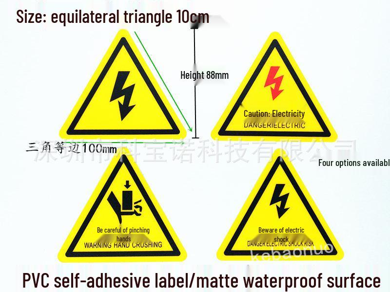 10cm Electrical Hazard Warning Sticker - PVC Triangle with Adhesive Backing