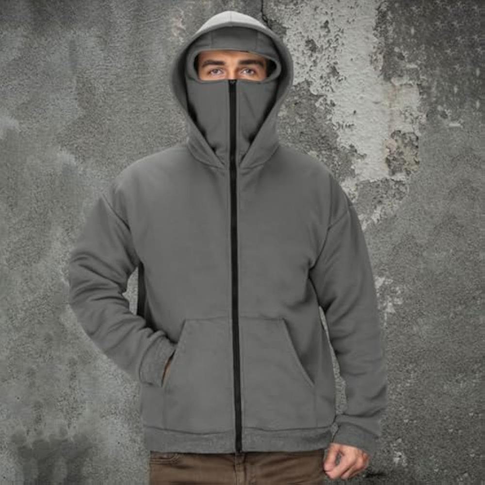 Streetwear Fleece Hoodies for Men with Mask 2025 Thermal Winter Double Hat Hooded Sweatshirt Outdoor Sports Jacket