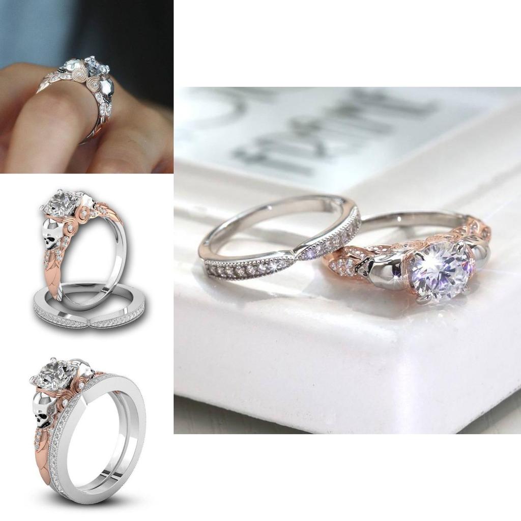 Креативное Модное Кольцо с Черепом для Пар с Дизайном Бриллиантов Двух Цветов из Сплава