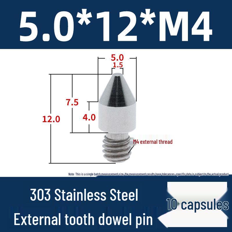 Stainless Steel External Thread Dowel Pin with Tapered/Round/Flat Head, Locating Column M3/M4/M5/M6