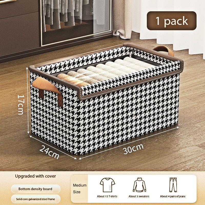 1pc foldable storage box for organizing clothes, with dust cover and handle, bedroom clothes, office documents, kitchen utensils