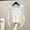 Women's Embroidered Knitted Cardigan Vest Spring Autumn V-neck Knit Sleeveless Top Outerwear