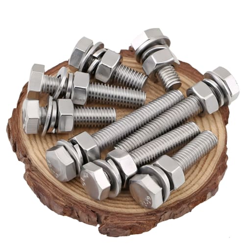 M10 Stainless Steel Fully Threaded Hex Bolts, Nuts, and Flat Lock Washers Kit (M10x25mm, 5-Pack)