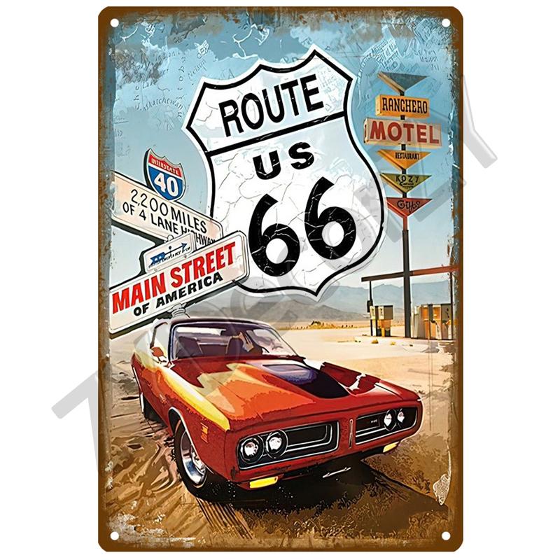 Металлическая табличка Route 66, металлический плакат, жестяная табличка, настенные плакаты, винтажный ретро-эстетический декор комнаты, настенное искусство, украшение