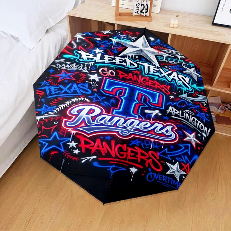 Baseball Rangers Map Umbrella Folding umbrella, automatic umbrella 8-Frame for Travel, camping Use Gift for Halloween Christmas