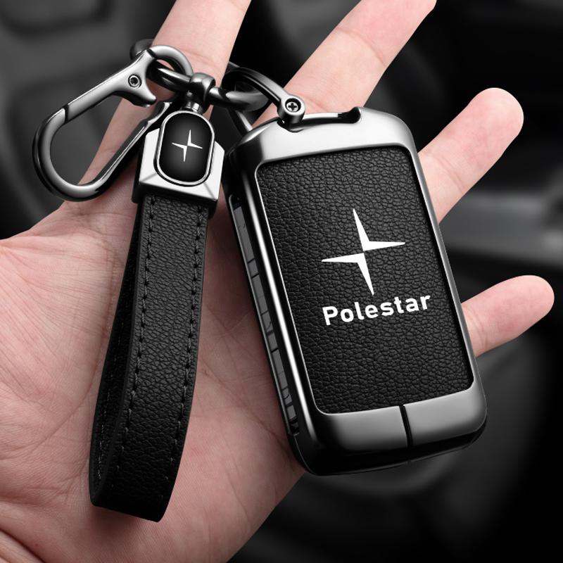 Car Smart Remote Key Case Full Leather Cover Protection Holder Shell For Volvo Polestar 2 Polestar 3 2023 2024 Keyless Keychain