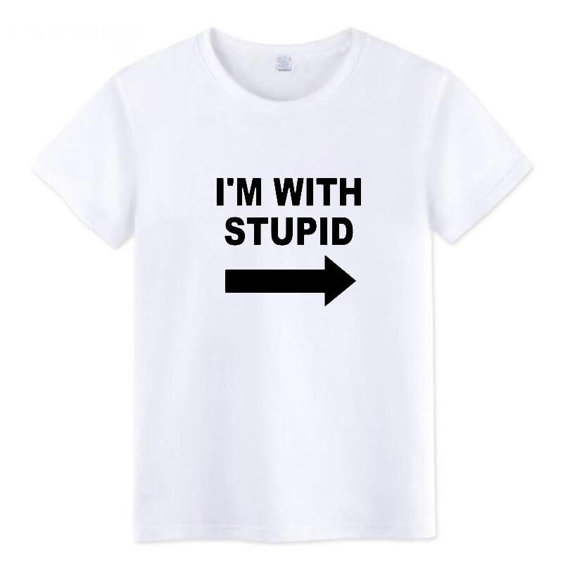 Летняя футболка Im with Stupid, новый стиль, Мой сосед тупой, смешная, юмористическая, с принтом, хлопок, унисекс и женская, повседневная футболка