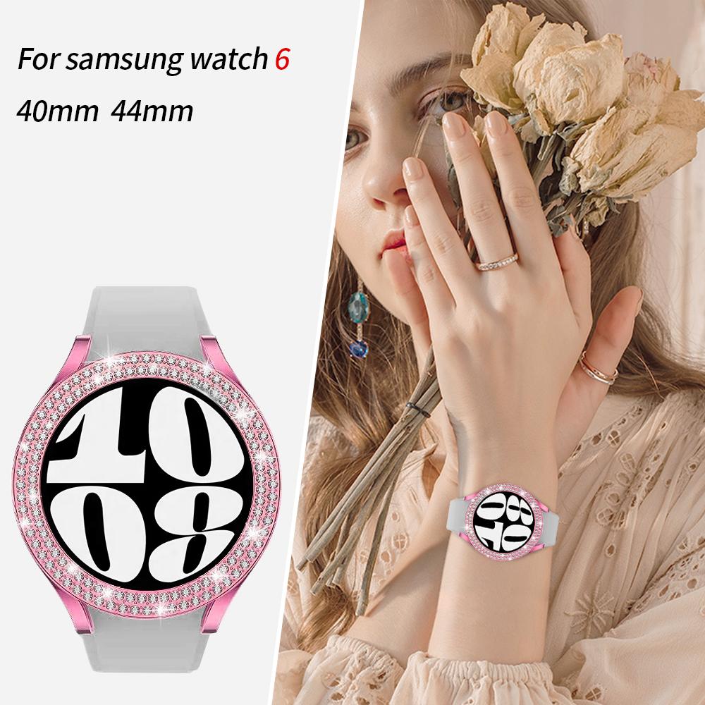Алмазный Чехол для Часов Samsung Galaxy Watch 6 40 мм 44 мм PC Кейс Не Защитное Стекло Двойной Блестящий Чехол Защитный Бампер Оболочка