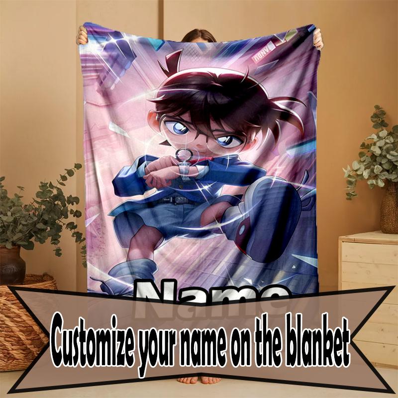 Custom Name Personalized Detective Conan Print Blanket, Home Decor, Bedroom, Sofa, Camping, Couch, Gifts for Birthday Christmas