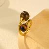 Высококачественное кольцо с двойным натуральным камнем Тигровый глаз для женщин, Позолоченное очаровательное винтажное кольцо, Ювелирное изделие из нержавеющей стали