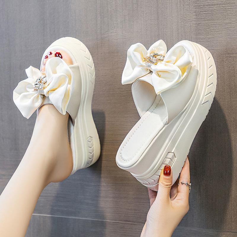 9CM Women's Fashion Wedge Slippers Rhinestone Decoration Women's Sandals Summer New Thick-soled Slippers Beach Casual Shoes