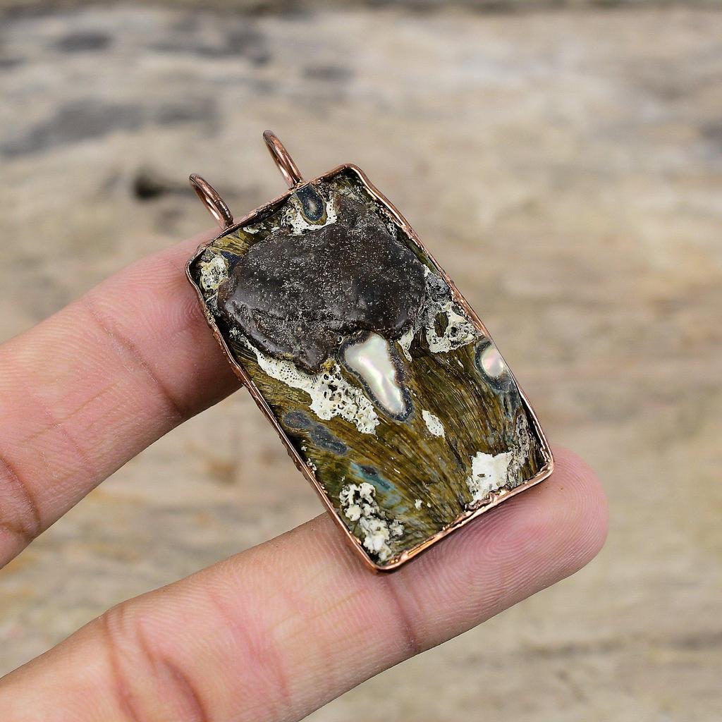 Подвеска из ракушки абалон, грубая гальванопластическая медная подвеска, ювелирные изделия ручной работы из драгоценных камней, африканский аметист, грубая подвеска, женские ювелирные изделия, подарок для него