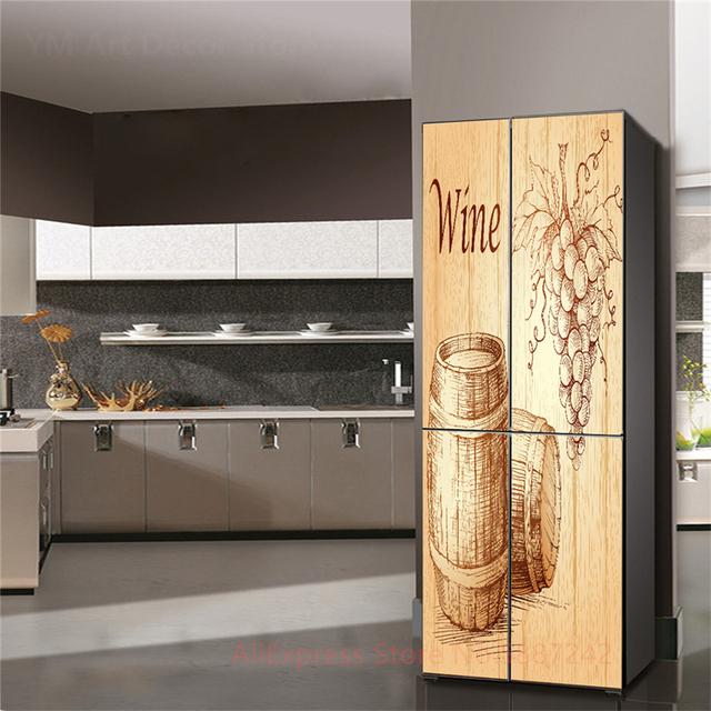 3D наклейка на холодильник, дверная крышка, красное вино, самоклеющаяся пленка, виниловая наклейка на дверь, крышку холодильника, обои, наклейки, ПВХ, искусство