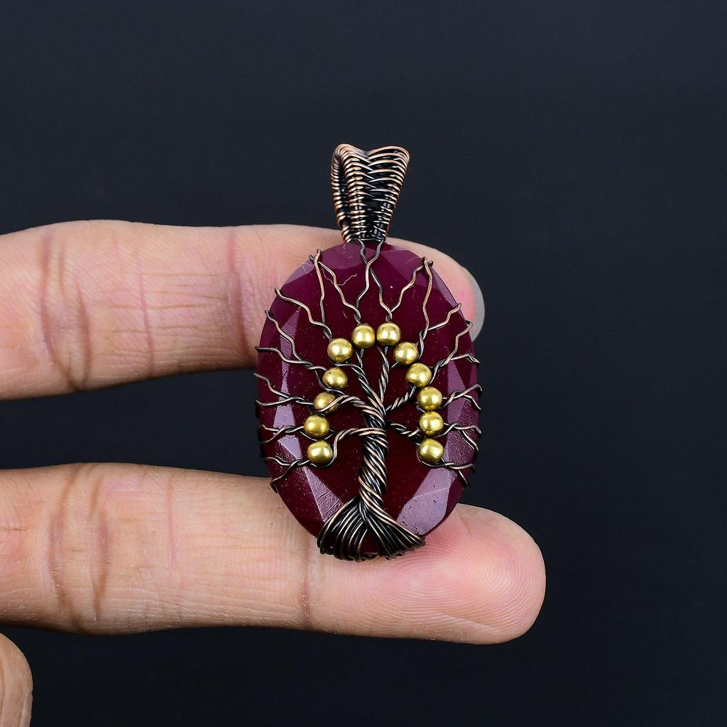 Кулон Древо Жизни с рубином, Ювелирные изделия из драгоценных камней, Кулон ручной работы, обернутый медной проволокой 999 пробы, Ювелирные изделия новейшего дизайна