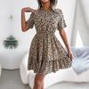 Spring Summer Women Casual O Neck Short Sleeve Polka Dot Waist Ruffle Dress S-XL