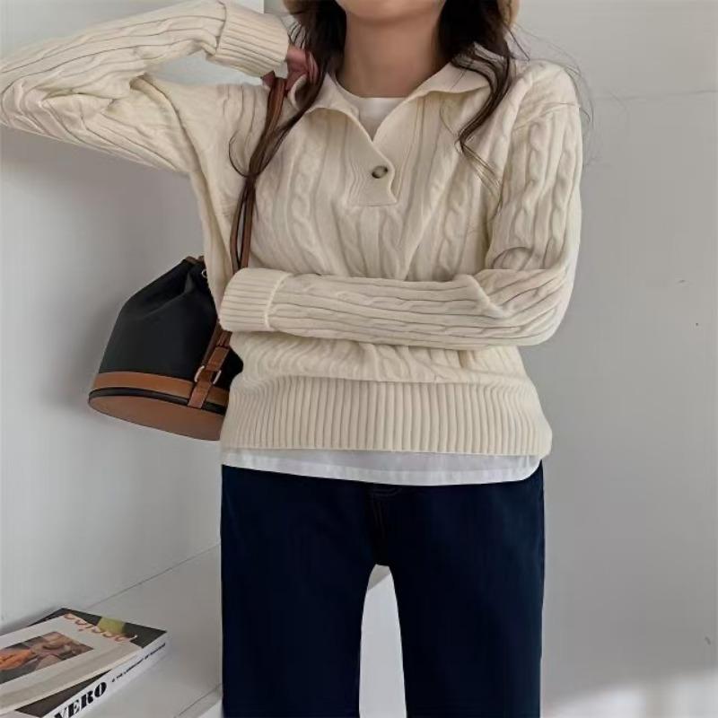 Французский Элегантный Свитер с Воротником-Стойкой Свободного Кроя Винтажный Пуловер с Узором «Косы» Универсальный Повседневный Трикотажный Пуловер Осень Зима Новый