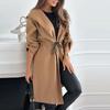 Fashion Tie Hooded Lapel Coats Women's Casual Long Sleeve Windbreaker Slin Thin Jacket Retro British Style Autumn and Winter