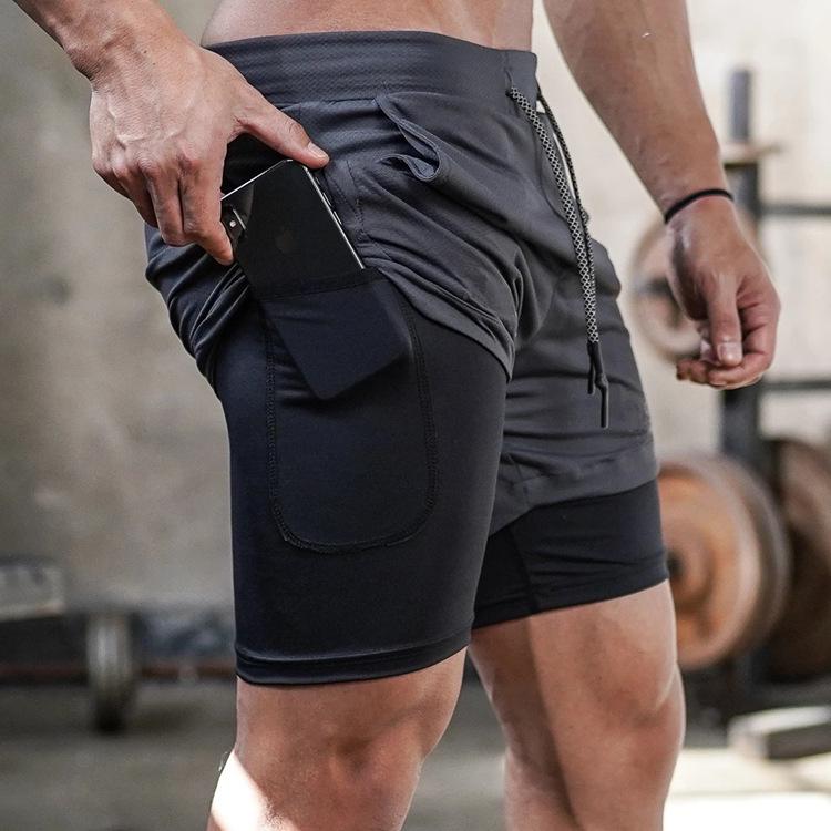 Men's Quick-Dry Double-Layer Breathable Sports Shorts for Squatting, Jogging, and Basketball