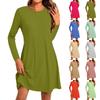 Женское модное повседневное однотонное платье с круглым вырезом и длинным рукавом, короткими боковыми карманами
