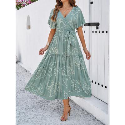 Женское летнее повседневное отпускное платье с принтом и коротким рукавом