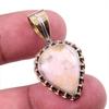 Natural Pink Opal Gemstone 925 Solid Sterling Silver Two Tone Pendant 1.25" P1L06
