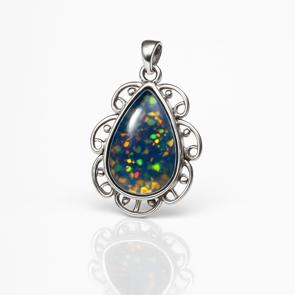 Natural Opal Pendant 19 ct Fire Pear 925 Sterling Silver October Birthstone for Gem Collections