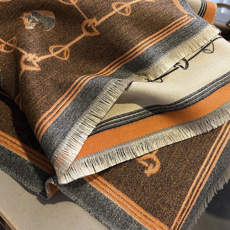 Imitation Cashmere Print Scarf Women Winter Double Thick Shawl