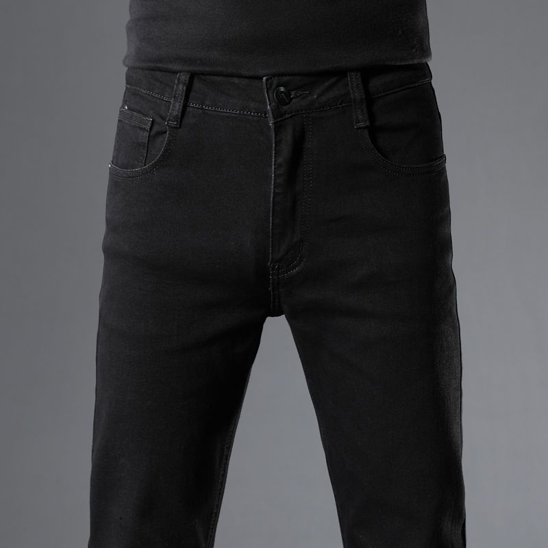 Men's Jeans Straight Slim Casual Stretch Mid-waist Trousers