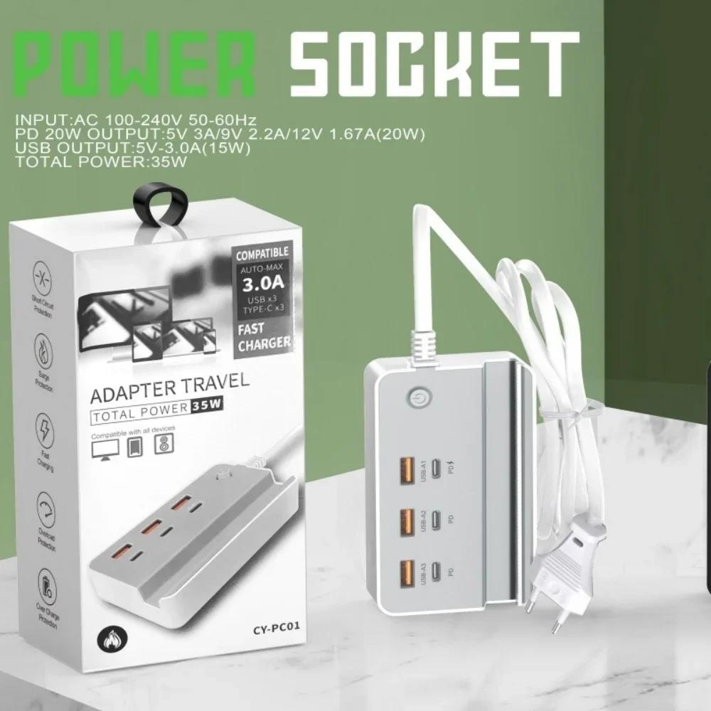 USB Type C телефон зарядное гнездо 35 Вт 6 портов быстрая зарядка настольный удлинитель с держателем телефона для iPhone Samsung Xiaomi Huawei