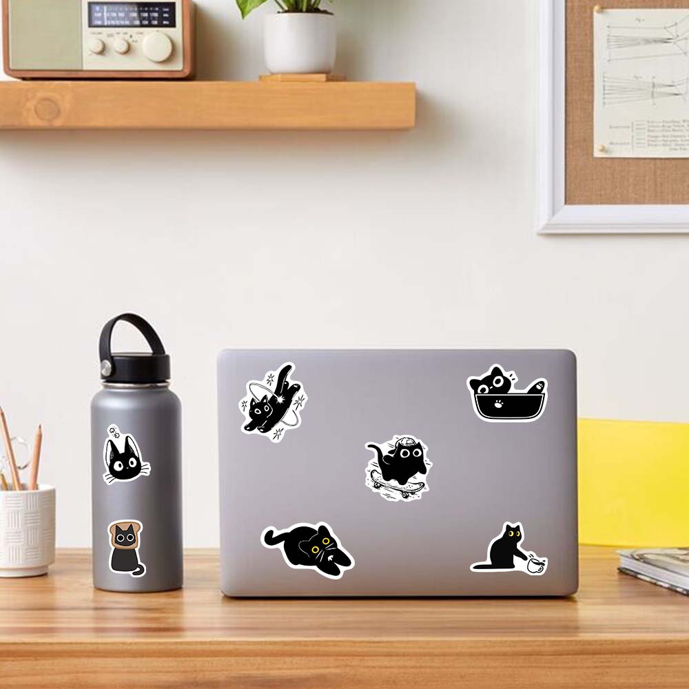 Мультяшные наклейки с черным котенком DIY Подарочные игрушки Декоративные для скрапбукинга Дневника Junk Journals Ноутбука Телефона Багажа Бутылок Водонепроницаемые