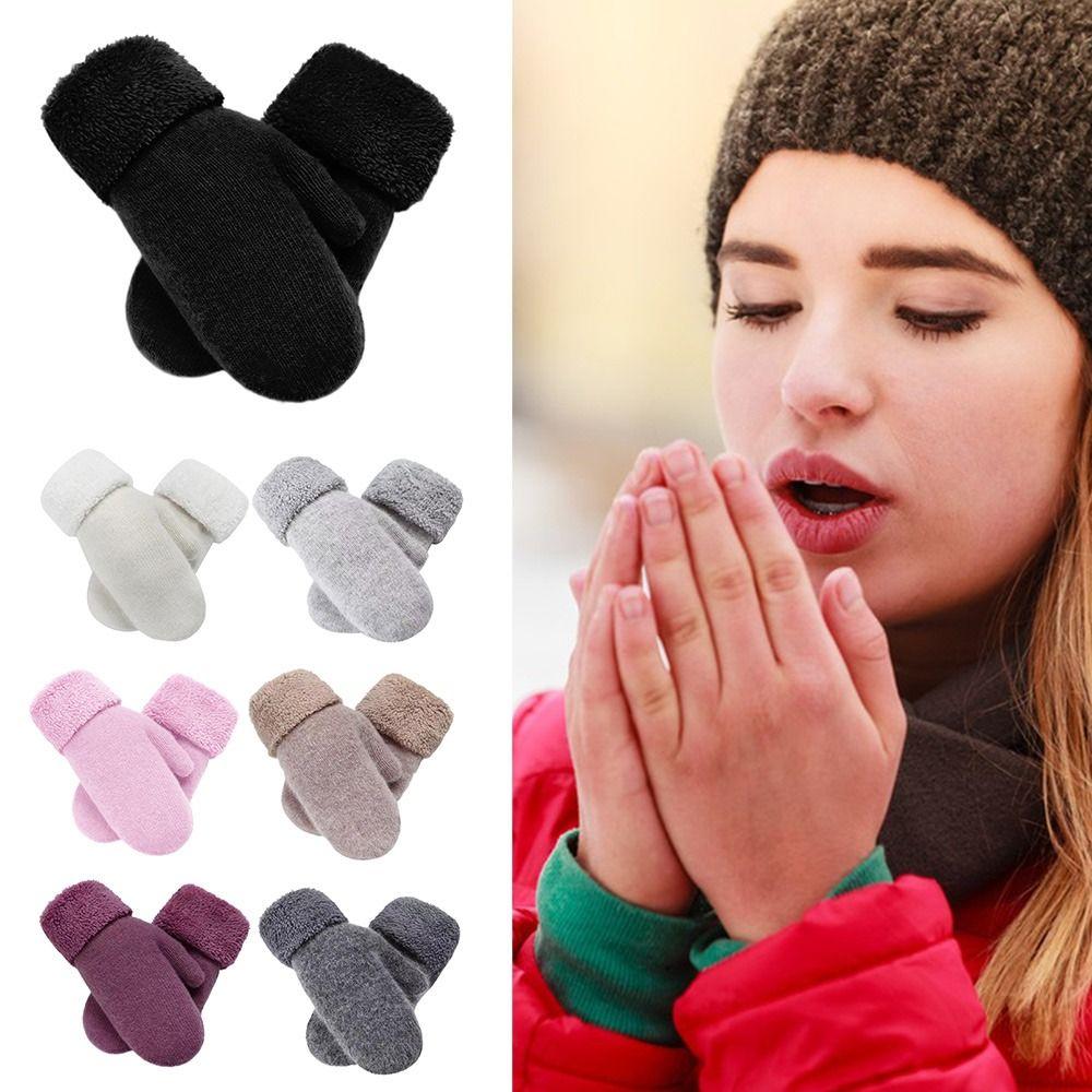 Двухслойные перчатки с закрытыми пальцами, вязаные из шерсти и кашемира, плюшевые варежки для холодной погоды на открытом воздухе