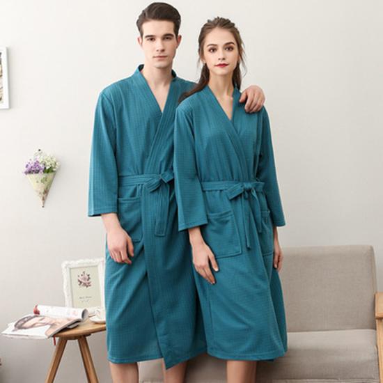 Newly Designed Spring and Autumn Home Wear Nightgown Waffle Bathrobe Quick-drying Couple Pajamas
