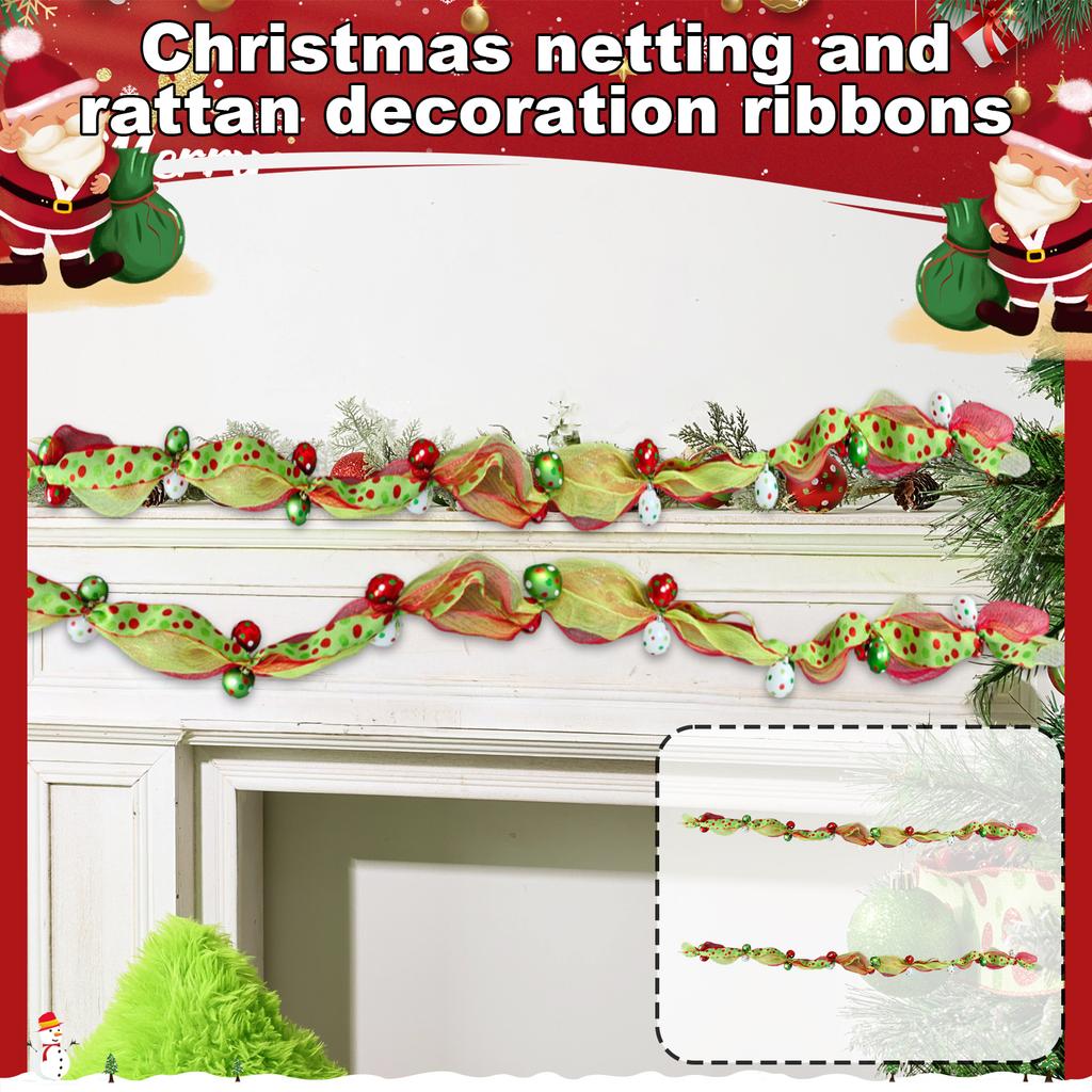 Christmas Decorations Creative Gift List Ball Hanging Ornaments Mesh Rattan Decorative Ribbon