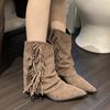 Tassels Suede Mid-calf Women Chelsea Boots Retro Pointed Toe Mid Heels Winter Shoes New Designer Shoes 2024 Gladiator Chaussures