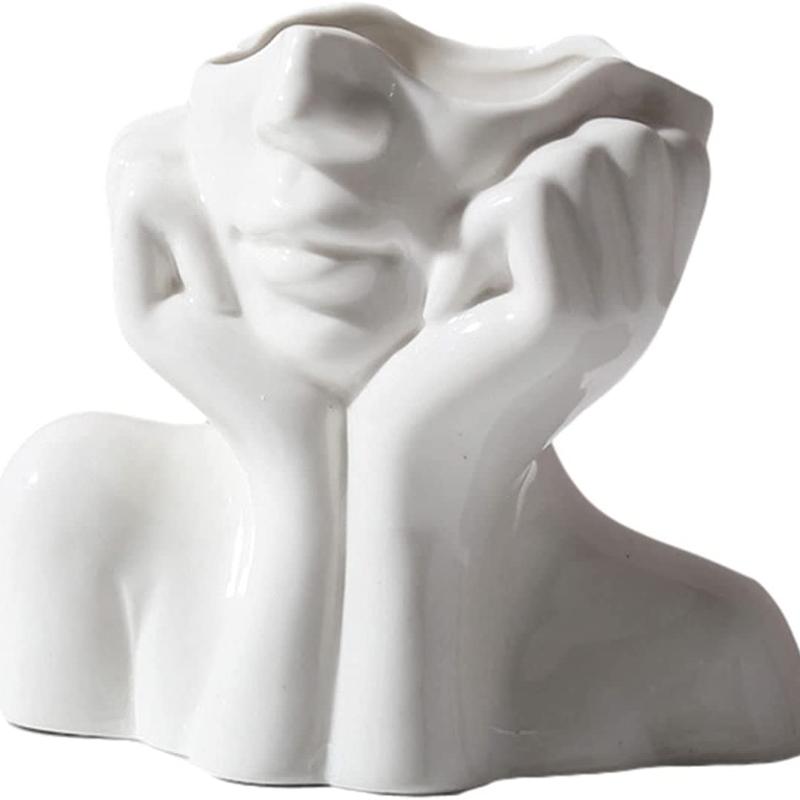 Face Vase White Girl Flower Vase for Home Decor, Modern Ceramic Figurines Vase, Sculpture Art Decorations for Living Room Centerpiece Table Wedding