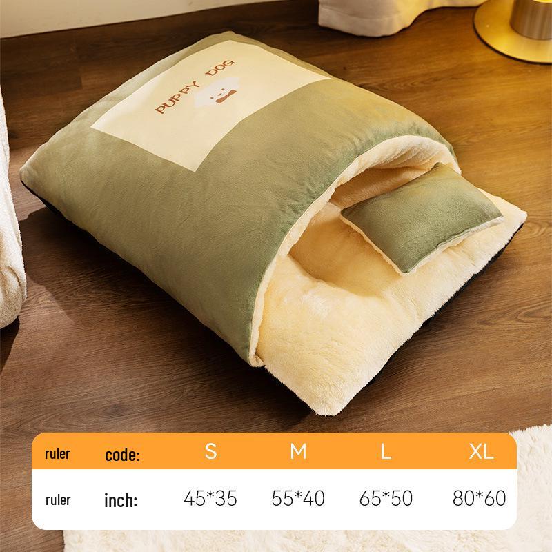 Уютная кровать для кошек и собак: Утолщенный милый спальный мешок для тепла осенью/зимой, закрытый матрас для питомца.