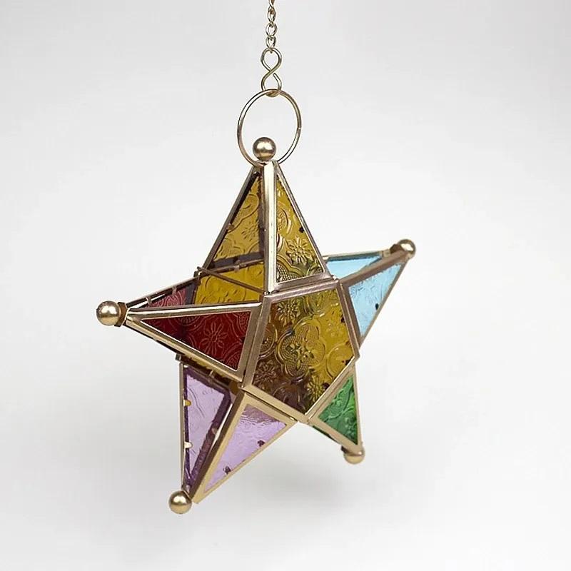 Винтажный Подсвечник-Звезда Стеклянный Фонарь Подвесные Украшения Лампа в Марокканском Стиле Европейский Свадебный Декор Стекло