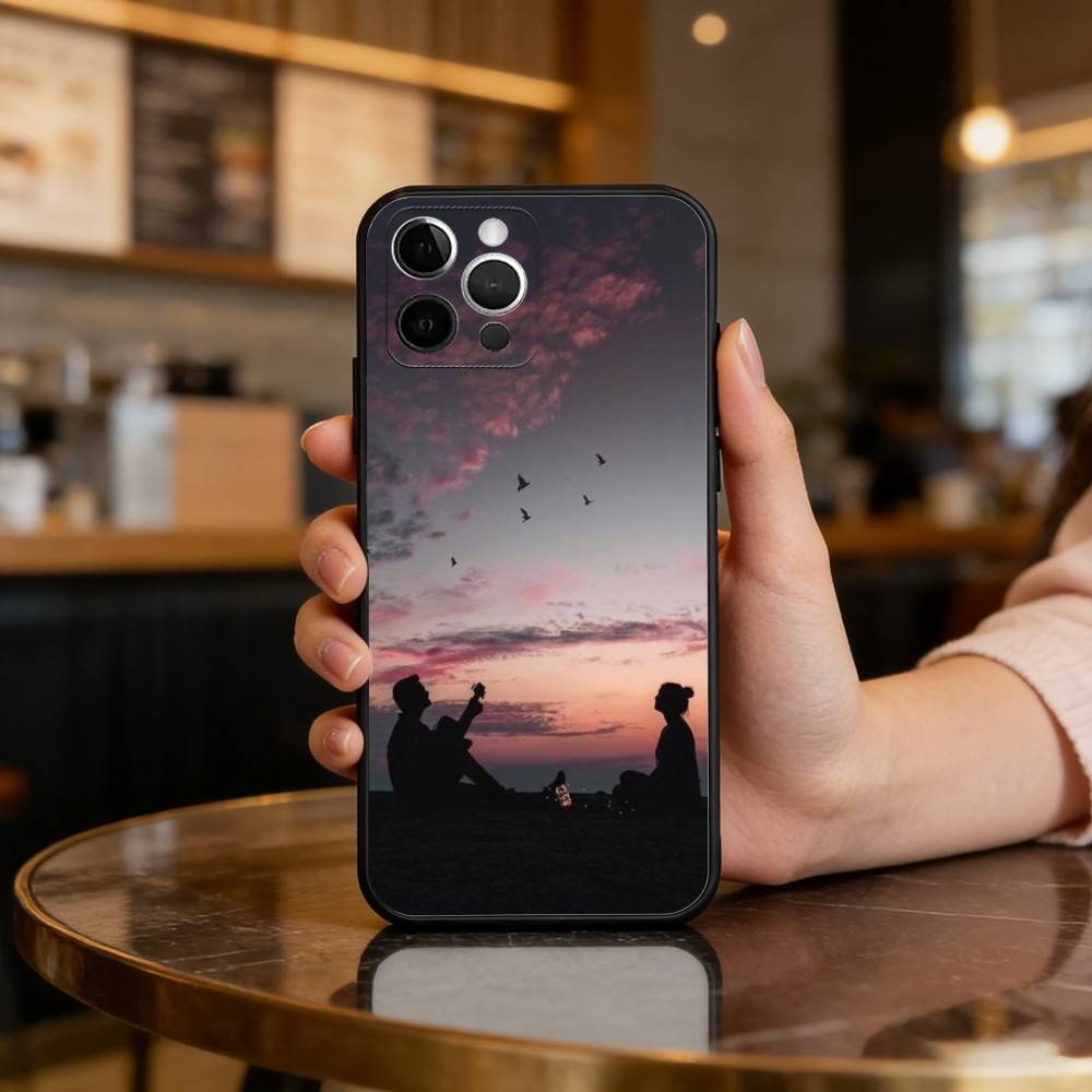 Чехол для телефона с силуэтами романтической пары для iPhone 17,16,15,14,13,12,11 Plus,Pro Max,Мягкий силиконовый черный чехол