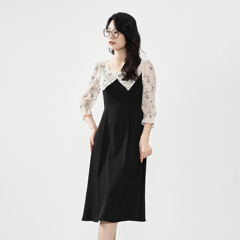 MIXMAX Casual Versatile Temperament Fashionable Age Reducing and Slimming Long-Sleeved Dress