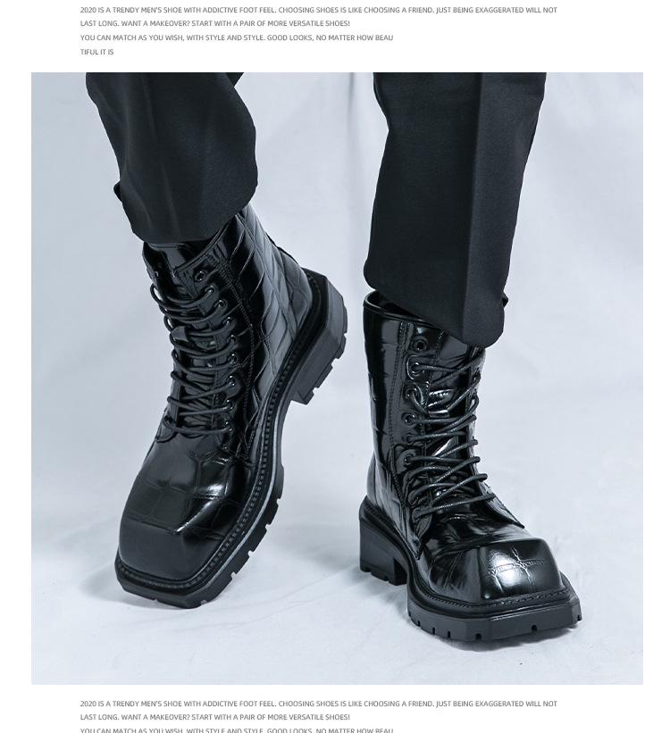 Мужские кожаные ботильоны большого размера с квадратным носком - Британский стиль, формальная и повседневная обувь с высоким верхом