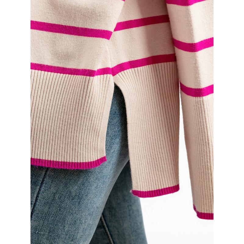 Осень Зима Женский Свитер Вязаный Свитер Пуловер Свободный Повседневный Полосатый Свитер с Воротником Гольф